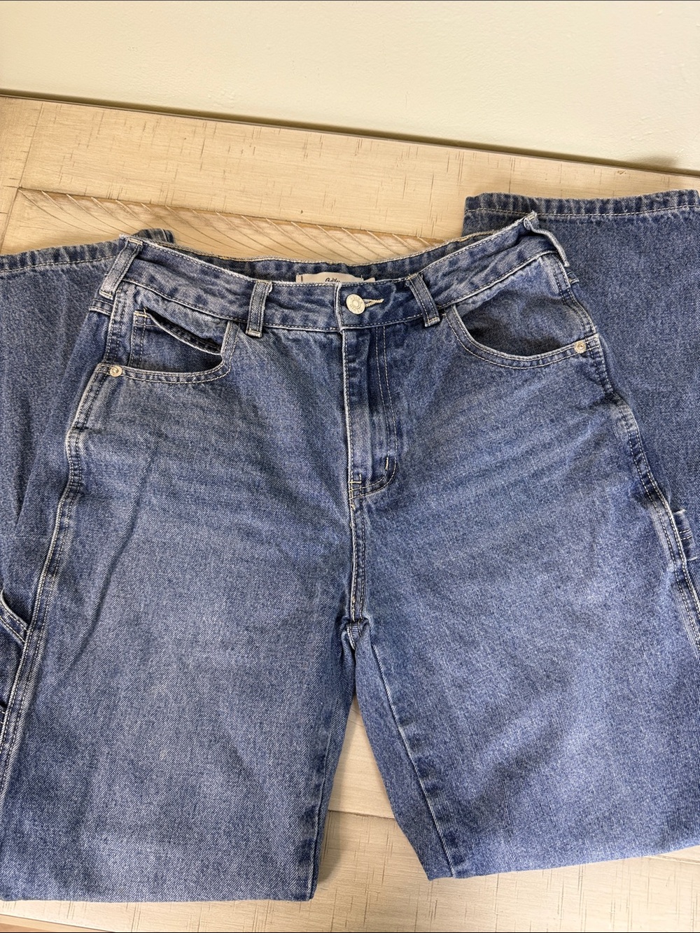 Adika Star Embroidered Pockets Cargo Carpenter Jeans Blue Denim Size S Y2K 90s
